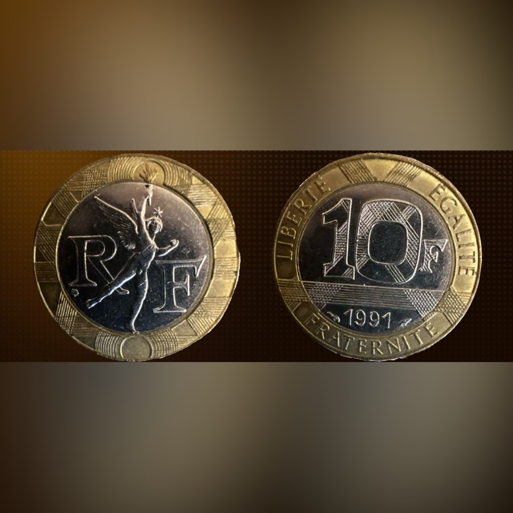 1991 France 10 Francs Coin – French Republic RF Bimetallic Collectible Coin